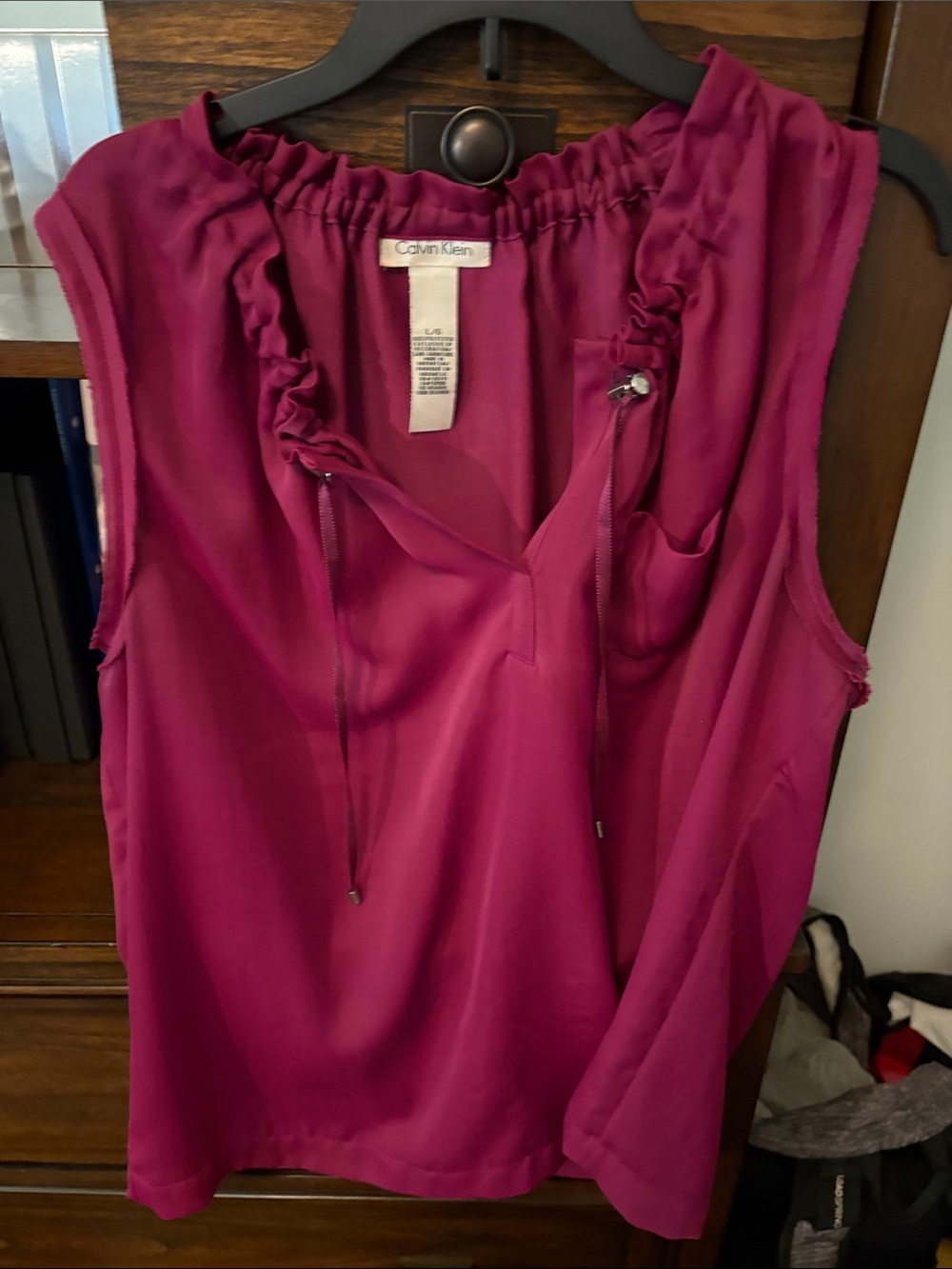 Calvin Klein Magenta Sleeveless Ruffle-Neck Camisole